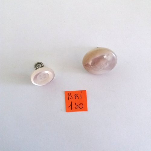 2 boutons de manchettes en métal argenté et nacre blanc ,acré - ancien - 16mm et 22mm - bri150
