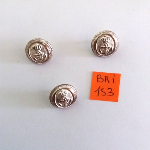 3 boutons signé la belle jardinière en métal argenté une ancre - ancien - 14mm - bri153