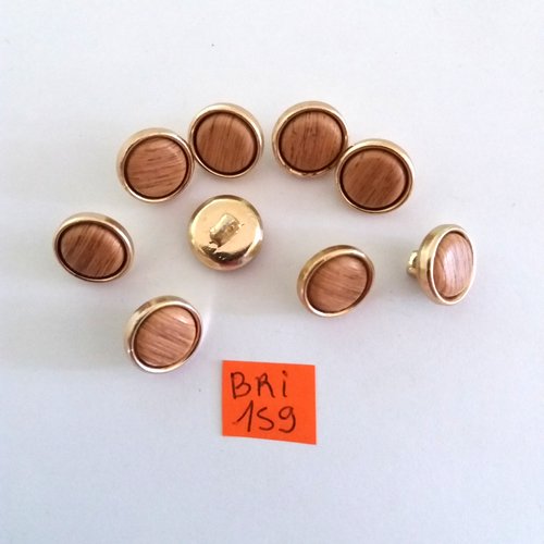 9 boutons en résine doré et bois marron - ancien - 13mm - bri159