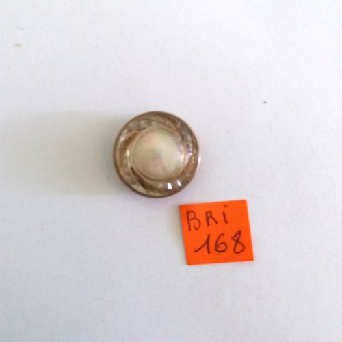 1 bouton en métal bronze et résine blanc cassé - ancien - 19mm - bri168