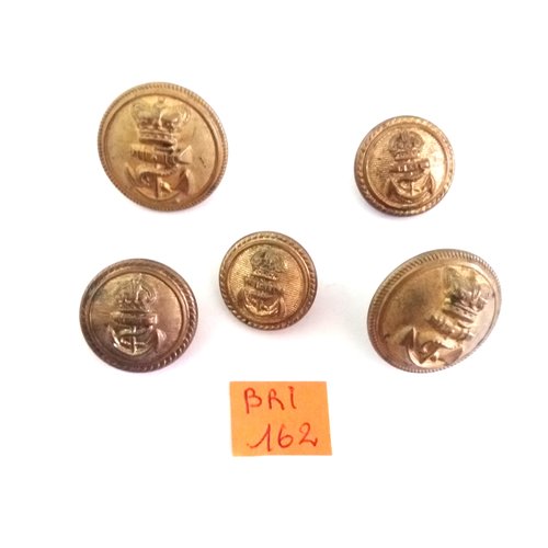 5 boutons signé la belle jardunière en métal doré (une ancre et une couronne) - ancien - taille diverse - bri162