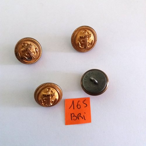 4 boutons en métal doré (une ancre) - ancien - 15mm - signé tw § w paris - bri165