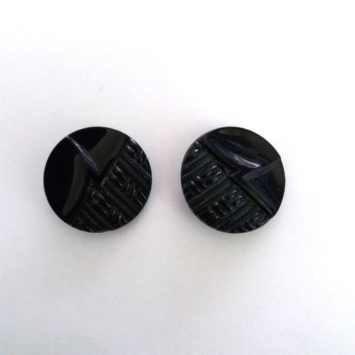 2 boutons en verre noir - fabrication en stchecoslovaquie - ancien - 27mm - 483mp