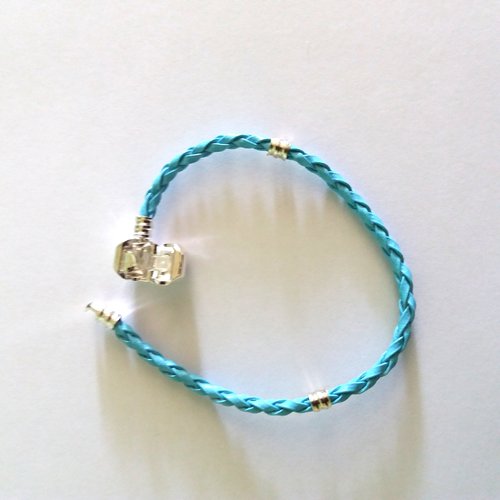 1 bracelet en simili cuir tressé turquoise - 17cm