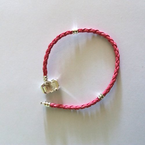 1 bracelet en simili cuir tressé rose - 17cm