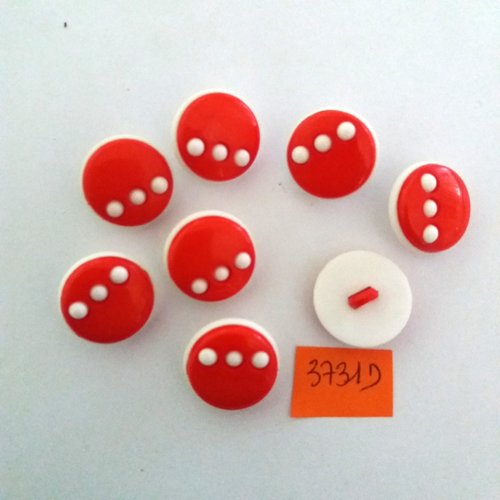 8 boutons en résine rouge et blanc - vintage - 19mm - 3731d