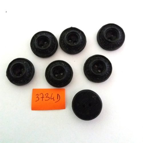 7 boutons en résine noir - vintage - 18mm - 3734d