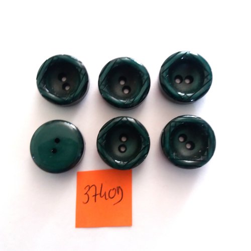 6 boutons en résine vert - vintage - 18mm - 3740d