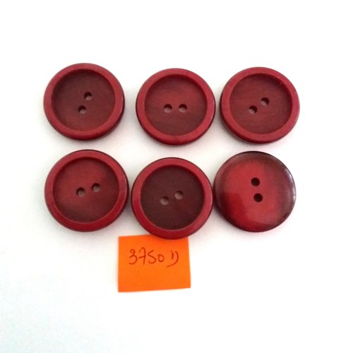 6 boutons en résine rouge foncé/bordeaux - vintage - 27mm - 3750d
