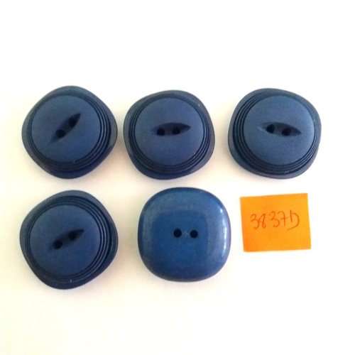 5 boutons en résine bleu - vintage - 27mm - 3837d