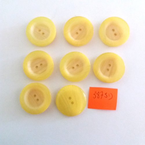 8 boutons en résine jaune - vintage - 23mm - 3875d