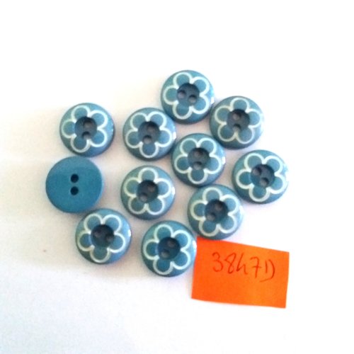 10 boutons résine doré et bleu vintage 4892D 13mm 