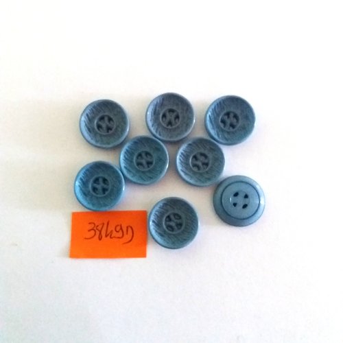8 boutons en résine bleu - vintage - 15mm - 3849d