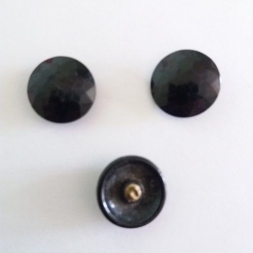 3 boutons en verre noir - vintage - 22mm  - 623mp