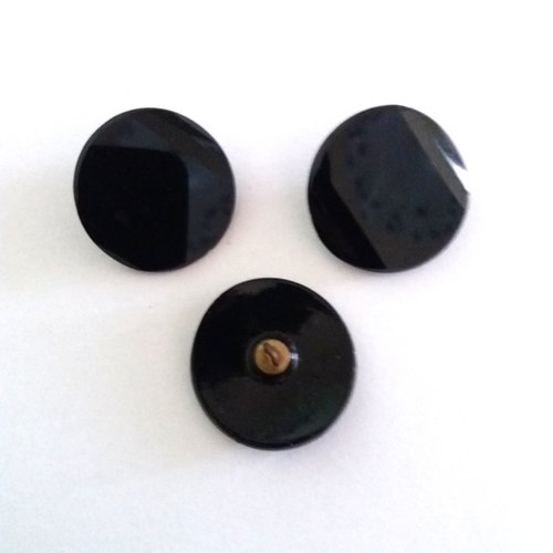 3 boutons en verre noir - vintage - 27mm  - 620mp