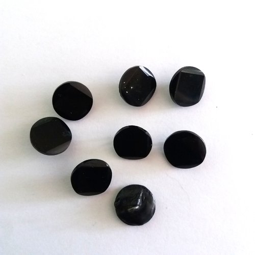 8 boutons en verre noir - ancien - 14mm  - 625mp