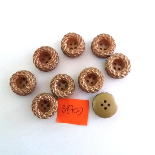 9 boutons en résine beige foncé - vintage - 17mm - 3870d