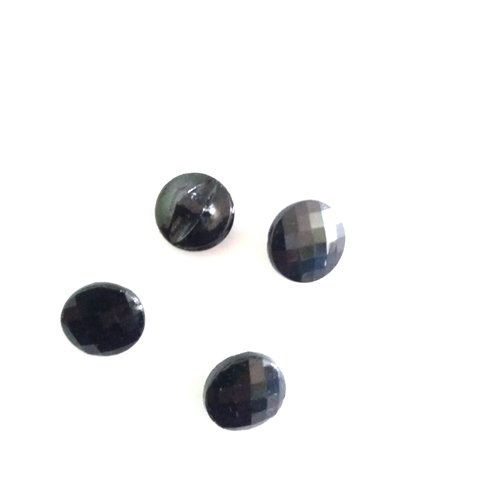 4 boutons en verre noir - ancien - 13mm - 644mp