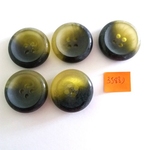 5 boutons en résine vert et jaune - vintage - 30mm - 3588d