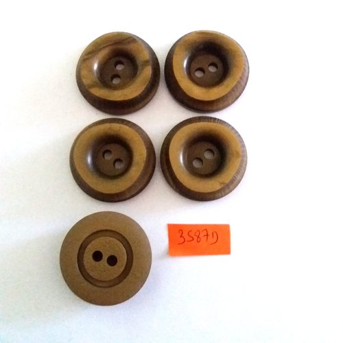 5 boutons en résine marron - vintage - 34mm - 3587d
