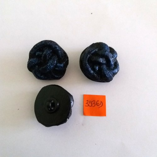 3 boutons en résine bleu foncé - vintage - 29mm - 3936d