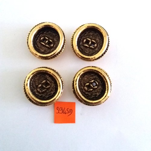 4 boutons en résine doré - vintage - 28mm - 3945d