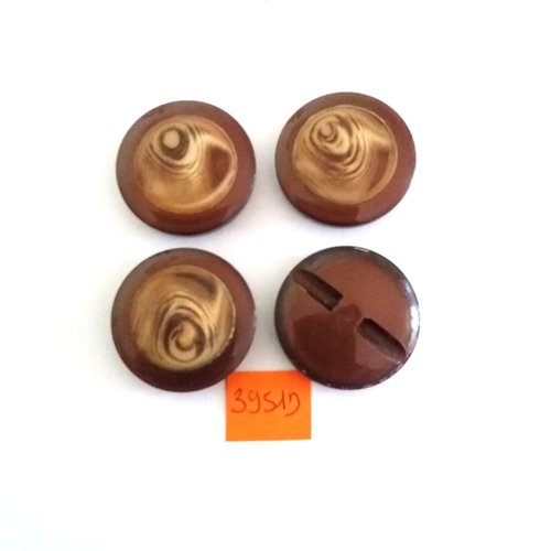 4 boutons en résine marron - vintage - 31mm - 3951d
