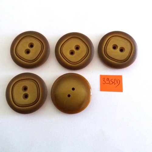 5 boutons en résine kaki - vintage - 31mm - 3952d