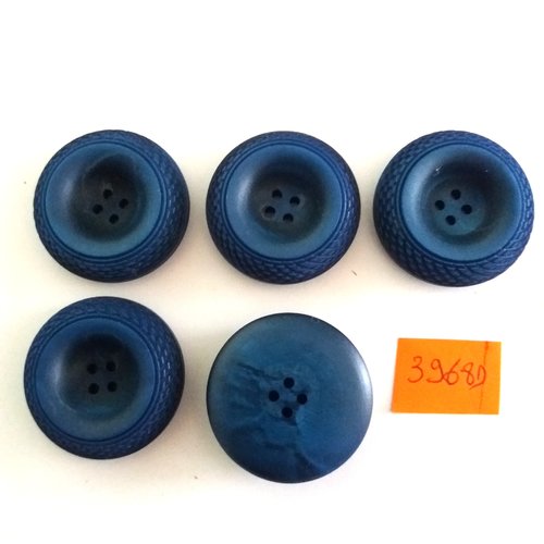 5 boutons en résine bleu - vintage - 31mm - 3968d