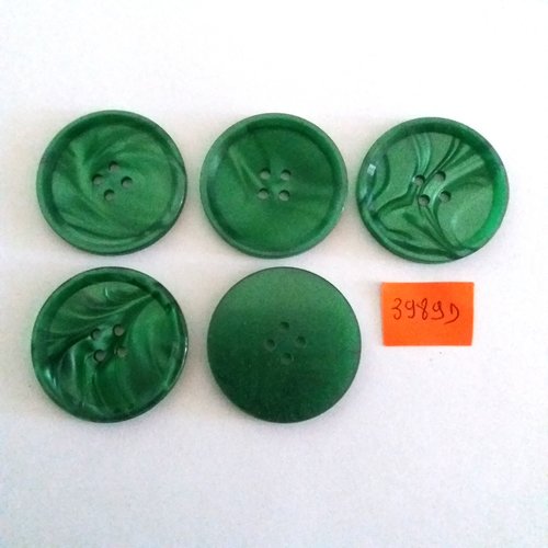 5 boutons en résine vert - vintage - 36mm - 3989d 