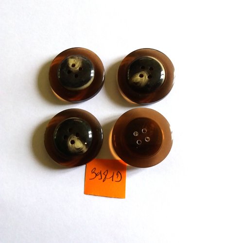 4 boutons en résine marron transparent - vintage - 27mm - 3981d 