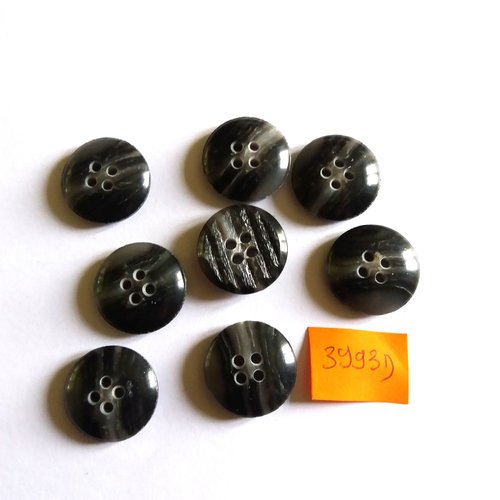 8 boutons en résine gris foncé - vintage - 20mm - 3993d 