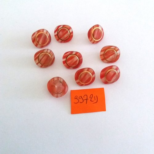 9 boutons en verre orange et rouge clair - vintage - 12x13mm - 3972d 