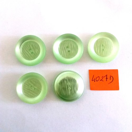 5 boutons en résine vert clair - vintage - 22mm - 4027d 