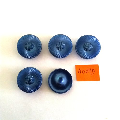 5 boutons en résine bleu - vintage - 22mm - 4028d 