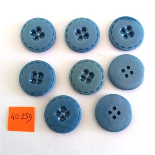 8 boutons en résine bleu - vintage - 23mm - 4025d 