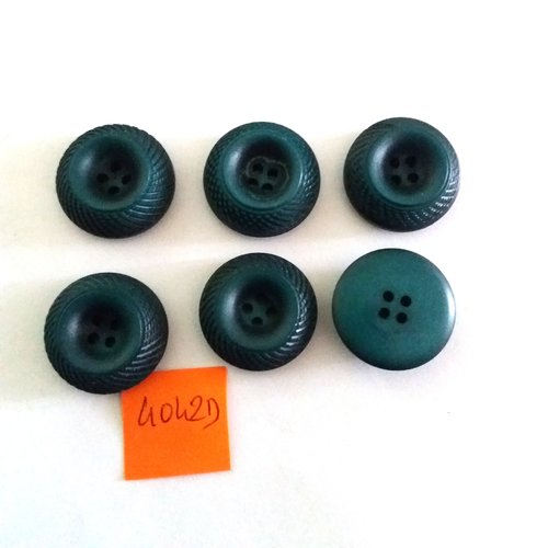 6 boutons en résine bleu/vert - vintage - 22mm - 4042d 