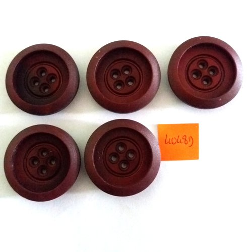 5 boutons en résine rouge foncé - vintage - 30mm - 4048d 