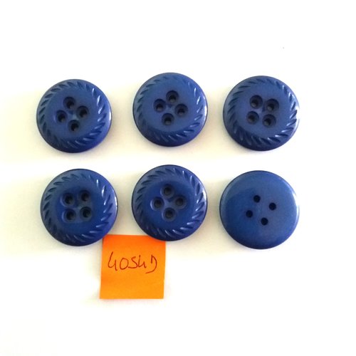 6 boutons en résine bleu - vintage - 23mm - 4054d 