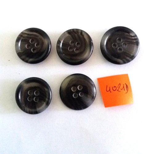 5 boutons en résine gris foncé - vintage - 23mm - 4021d