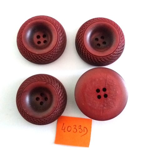 4 boutons en résine bordeaux - vintage - 32mm - 4033d