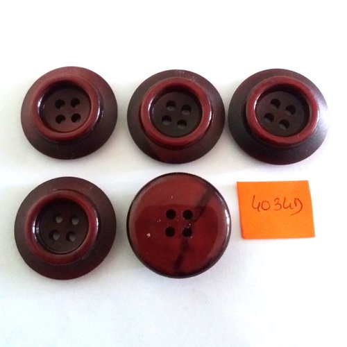 5 boutons en résine bordeaux - vintage - 31mm - 4034d
