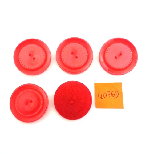 5 boutons en résine rouge - vintage - 27mm - 4076d