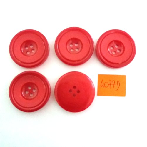 5 boutons en résine rouge - vintage - 27mm - 4077d