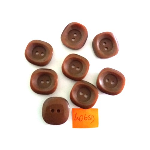 8 boutons en résine marron - vintage - 21x21mm - 4065d