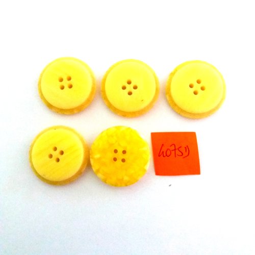 5 boutons en résine jaune - vintage - 27mm - 4075d