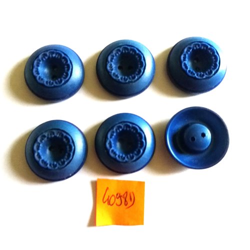 6 boutons en résine bleu - vintage - 22mm - 4098d