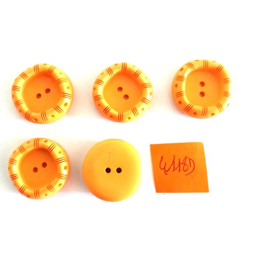 5 boutons en résine orange clair - vintage - 22mm - 4118d
