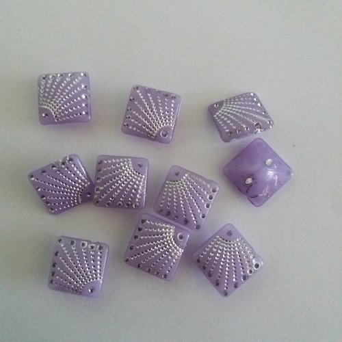10 boutons en résine violet et argenté - 14x14mm - 19