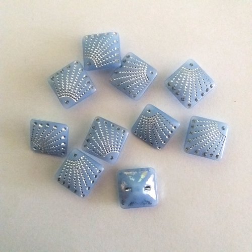10 boutons en résine bleu et argenté - 14x14mm - 19